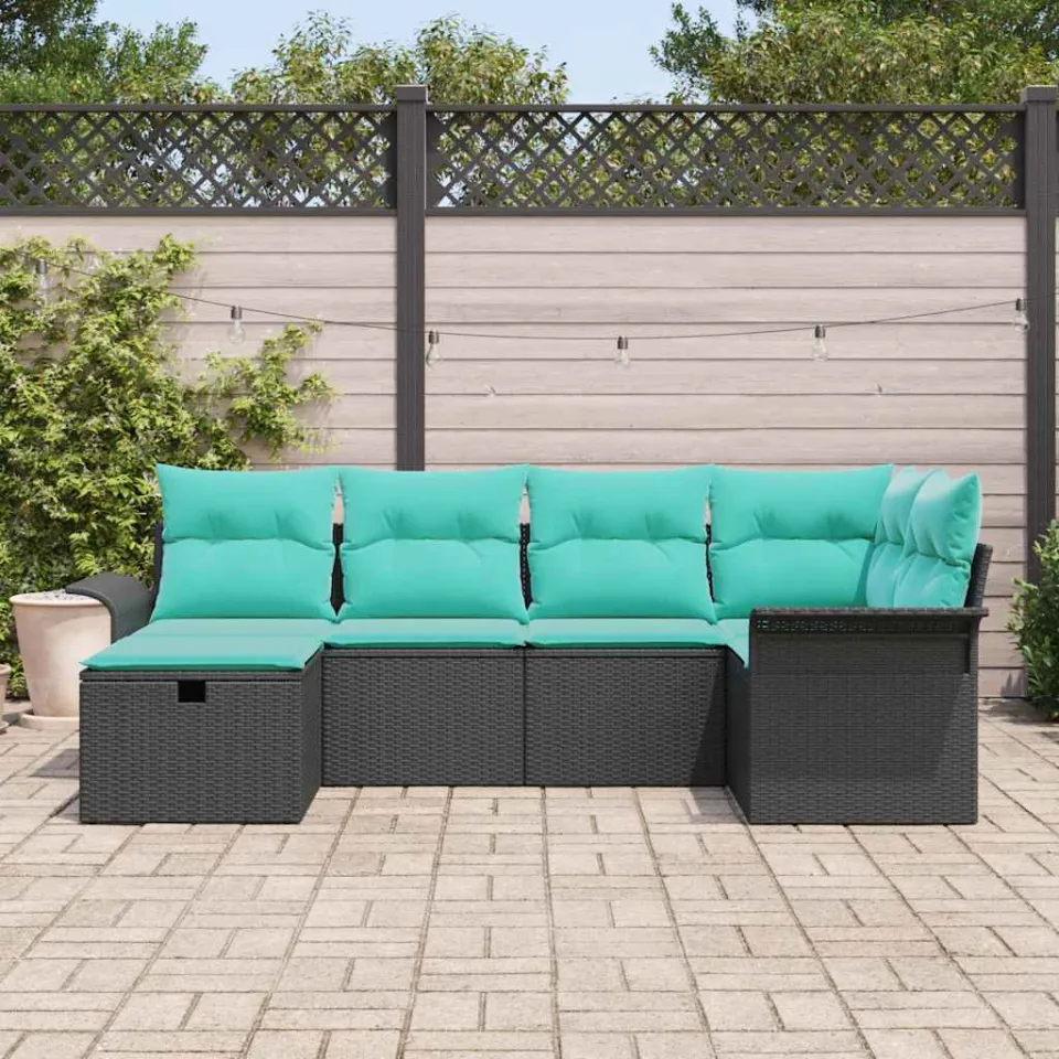 vidaXL Tuin Sofa Set 6 st Poly riet zwart, foto 2