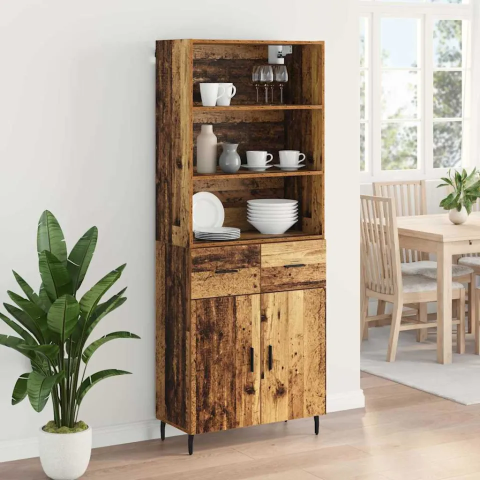 vidaXL Hoge kast 2 st Oud Hout 69,5 x 32,5 x 180 cm Bewerkt hout bruin, foto 4