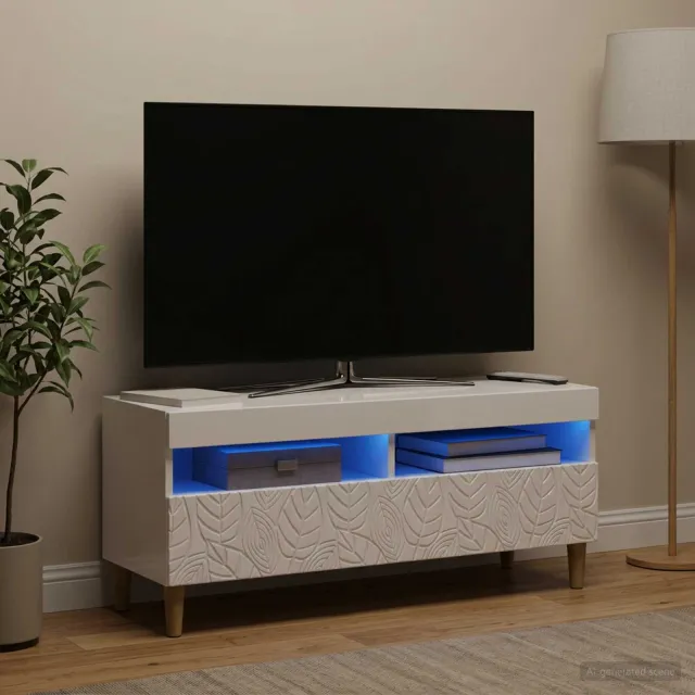vidaXL LED tv-meubel Hoogglans Wit Bewerkt hout, foto 2