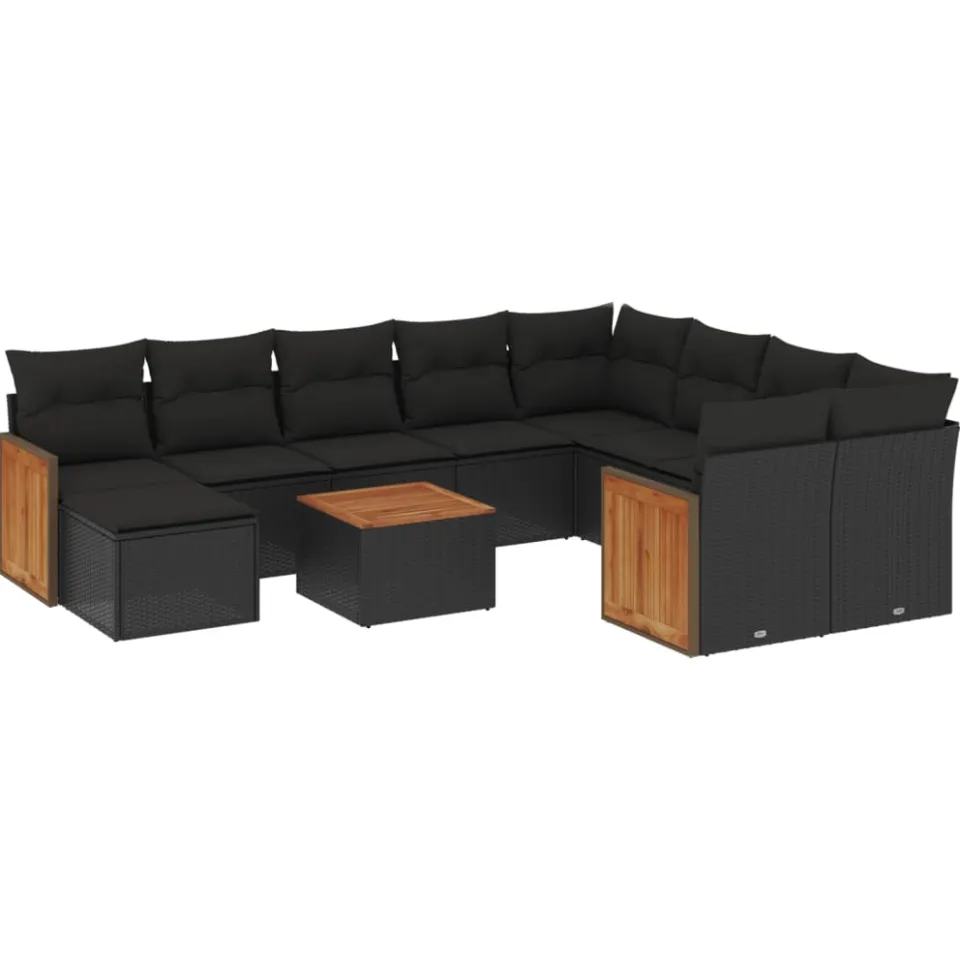 vidaXL 11-delige Loungeset met kussens poly rattan zwart, foto 3