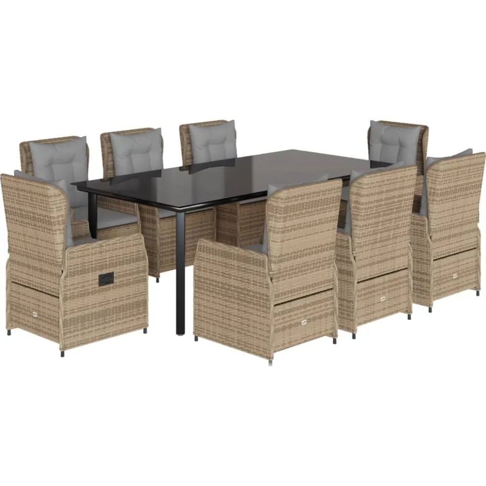 vidaXL 9-delige Tuinset met kussens poly rattan beige, foto 3