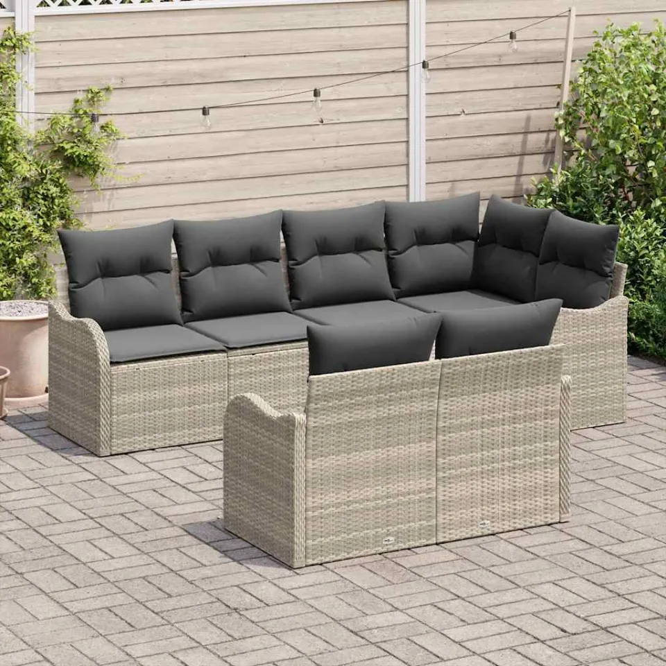 vidaXL Tuin Sofa Set 7 st Lichtgrijs Poly riet, foto 3