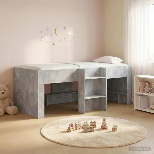 vidaXL Kinder Hoogslaper Betongrijs 90 x 200 cm Bewerkt hout