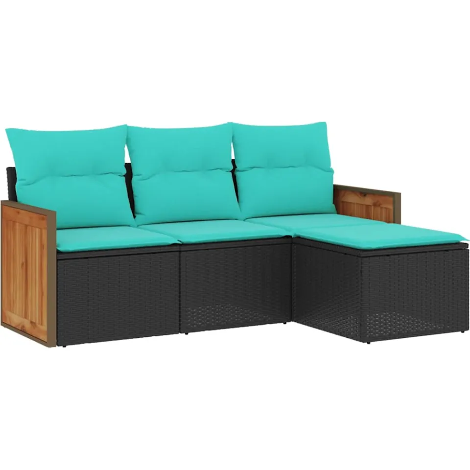 vidaXL 4-delige tuinbankset met kussens, zwart polyrotan, foto 3