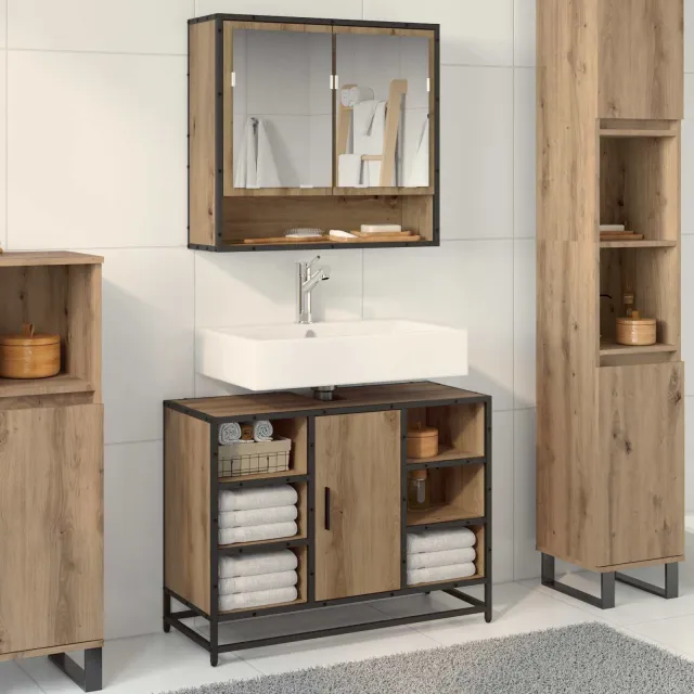 vidaXL Badkamerkast Artisan Eiken 80 x 33 x 60 cm Bewerkt hout, foto 2