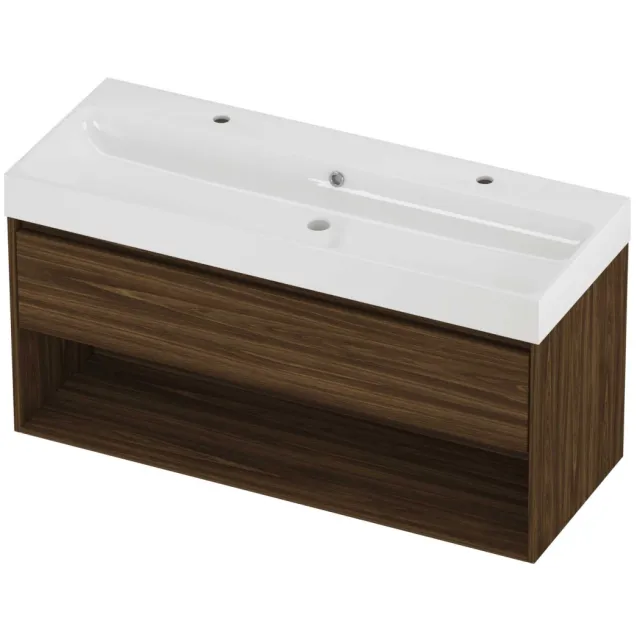 Proline Podium Badmeubelset Polystone Loft Schap 120x46x62 cm Glans Wit Cabana Oak Eiken