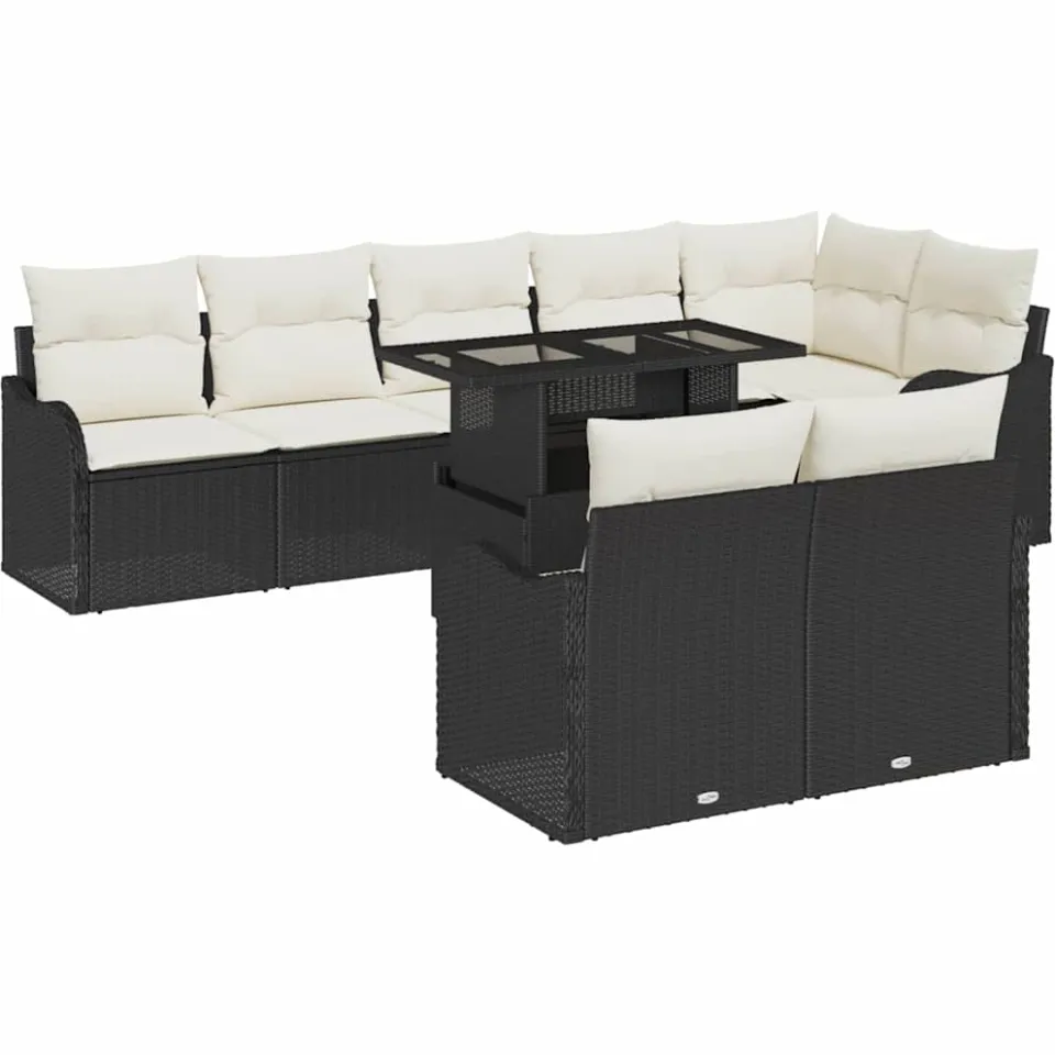 vidaXL Loungebankset 9 st Zwart Poly riet
