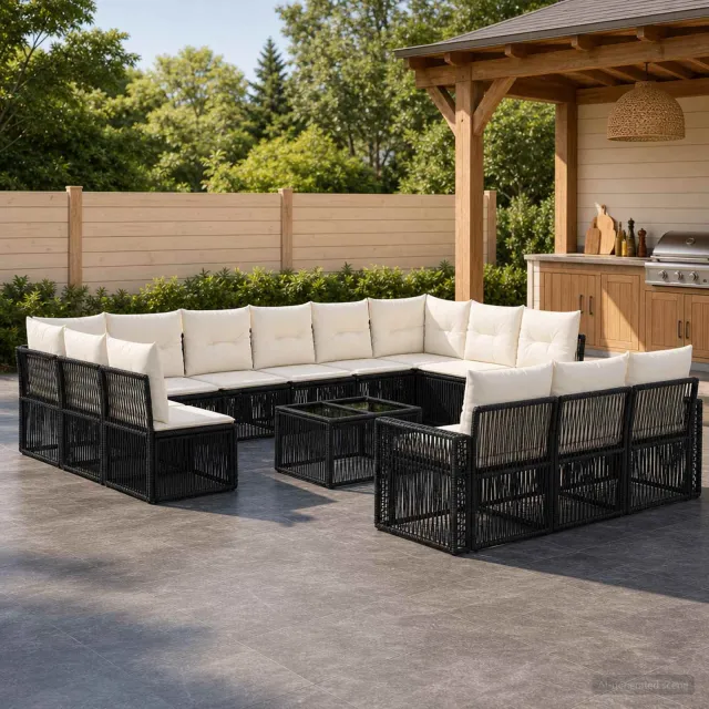 vidaXL Tuinbankenset 14 st 13-zits Zwart en Cream Wit poly rattan, foto 2