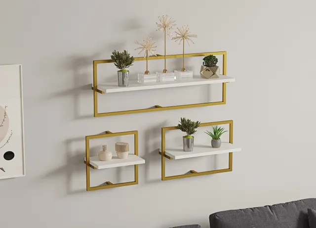 Skye Decor , Wandplank, Yeso - White Gold, Gemelamineerde spaanplaat, Wit & Goud, 80 x 20 x 30 cm