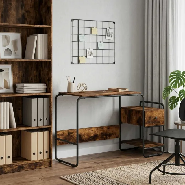 vidaXL Bureau met opbergruimte Gerookt eiken 131,5 x 50 x 75,5 cm, foto 2