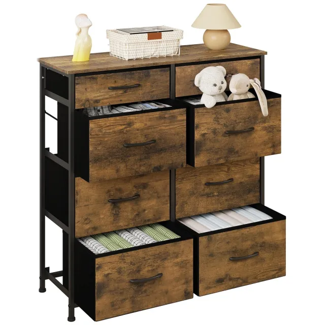 Tremeo Stijlvolle Ladekast - Vintage Bruin - 8 lades - Lichte stoffen lades - Commode - Opbergkast - Dressoir - 86x30x98 cm