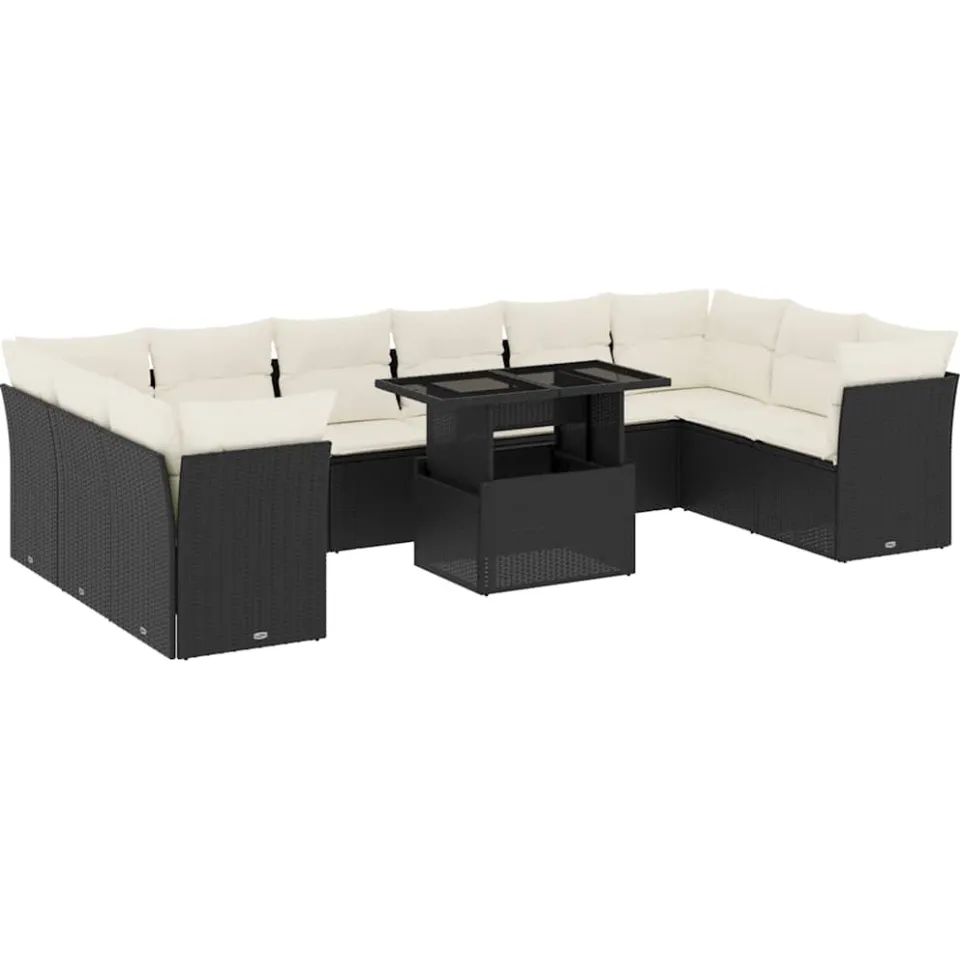 vidaXL 11-delige Loungeset met kussens poly rattan zwart
