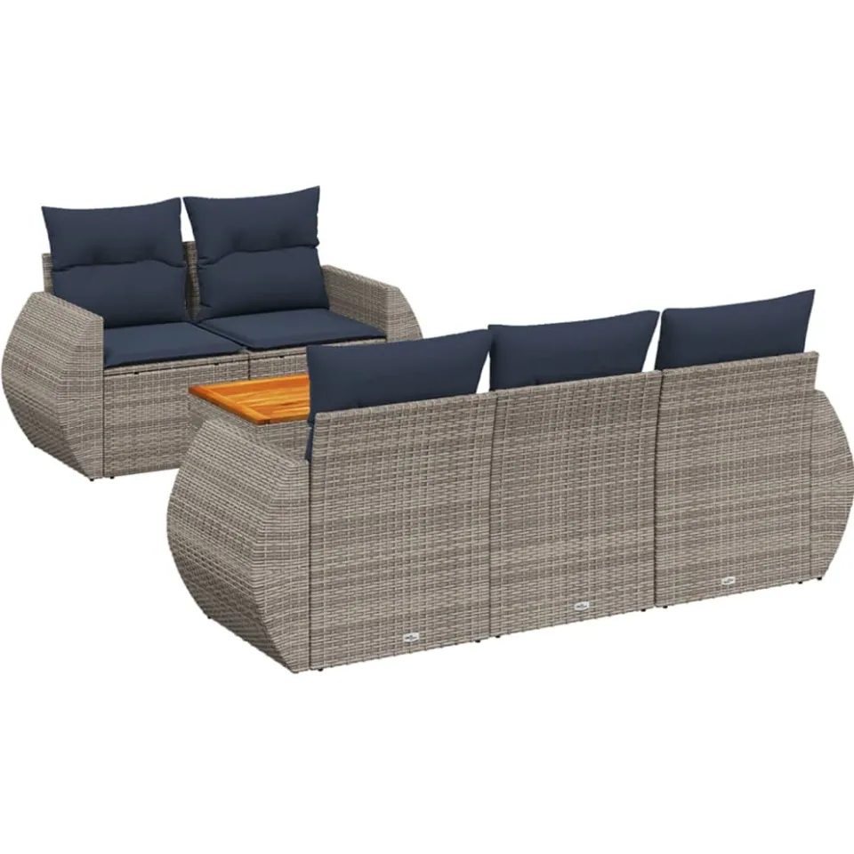 vidaXL 6-delige tuinbankset met kussens, grijs polyrotan, foto 3