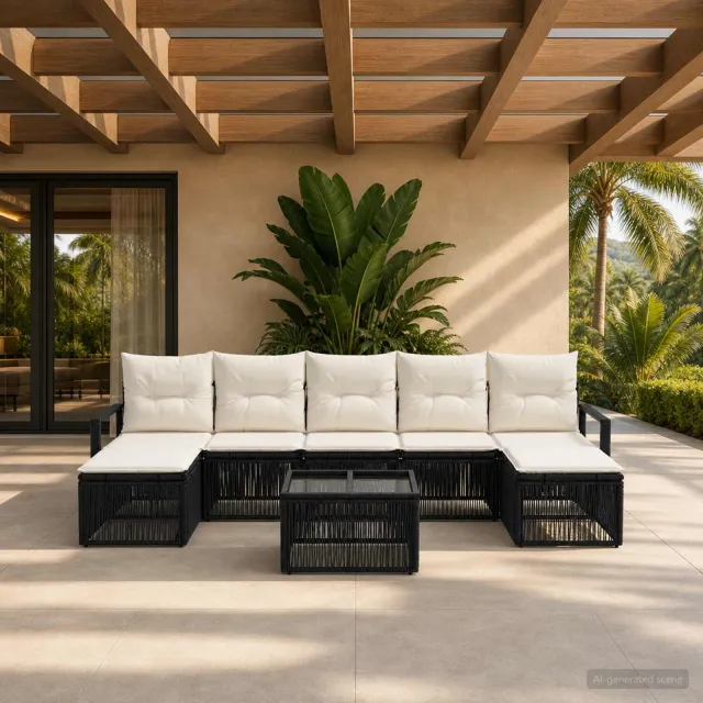 vidaXL Tuinbankenset 8 st Zwart poly rattan, foto 2