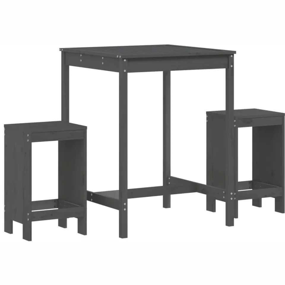 vidaXL 3-delige Tuinbarset massief grenenhout grijs, foto 3