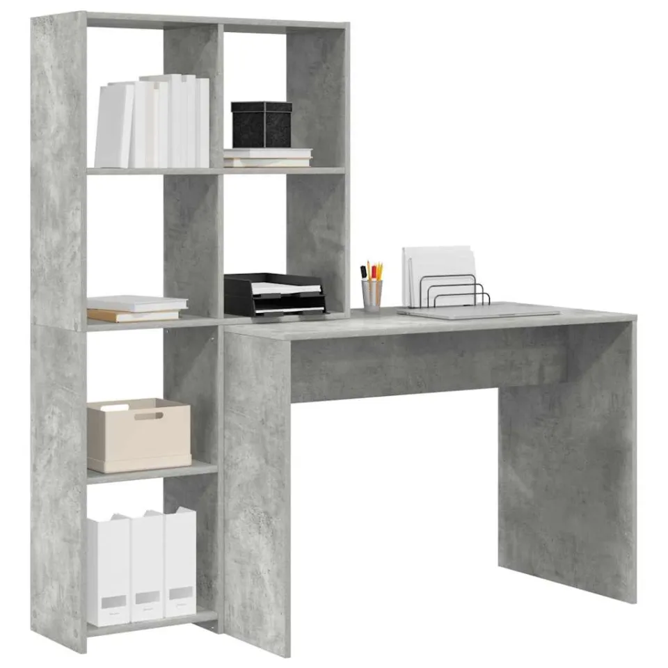 vidaXL Bureau Beton Grijs 138,5 x 55 x 143 cm Bewerkt hout
