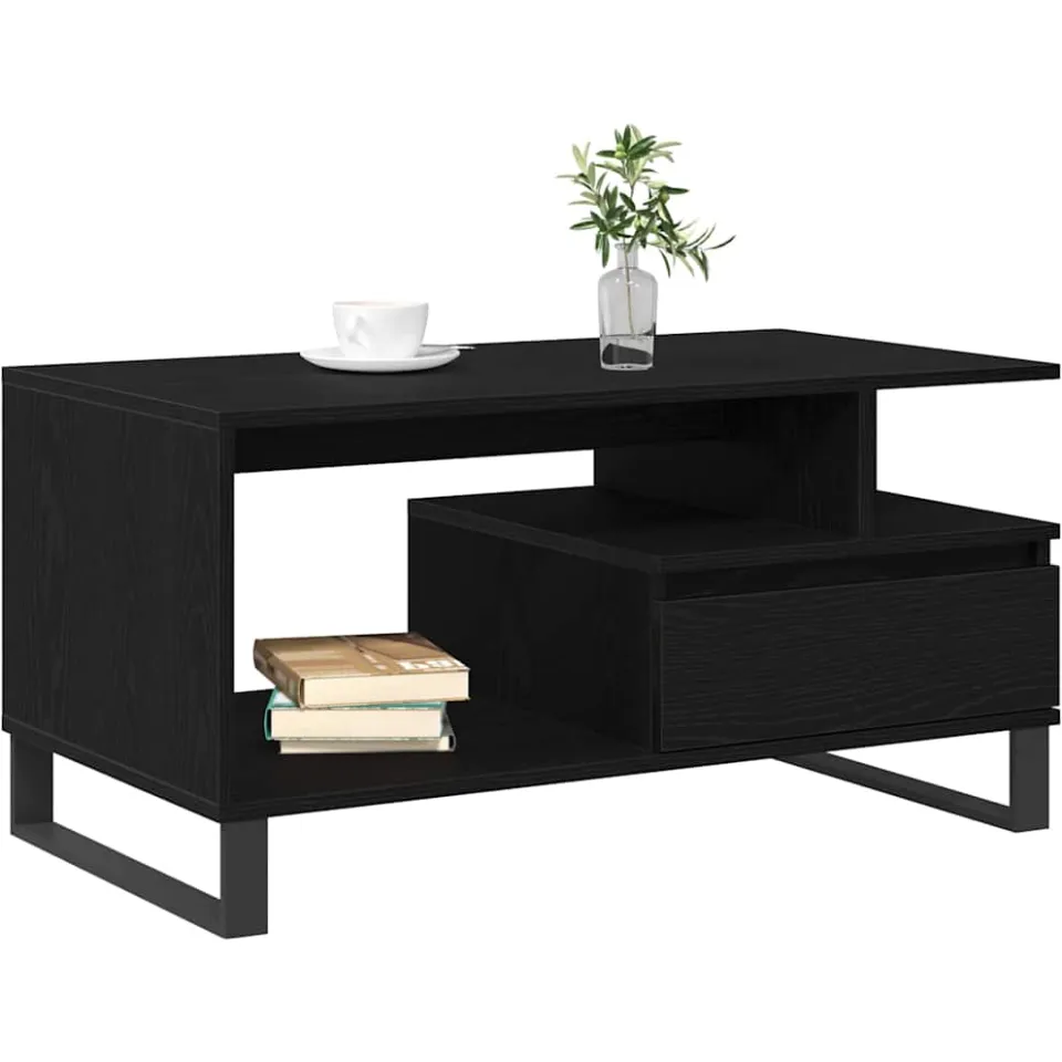 vidaXL Salontafel Zwart Eiken 90 x 49 x 45 cm Bewerkt hout