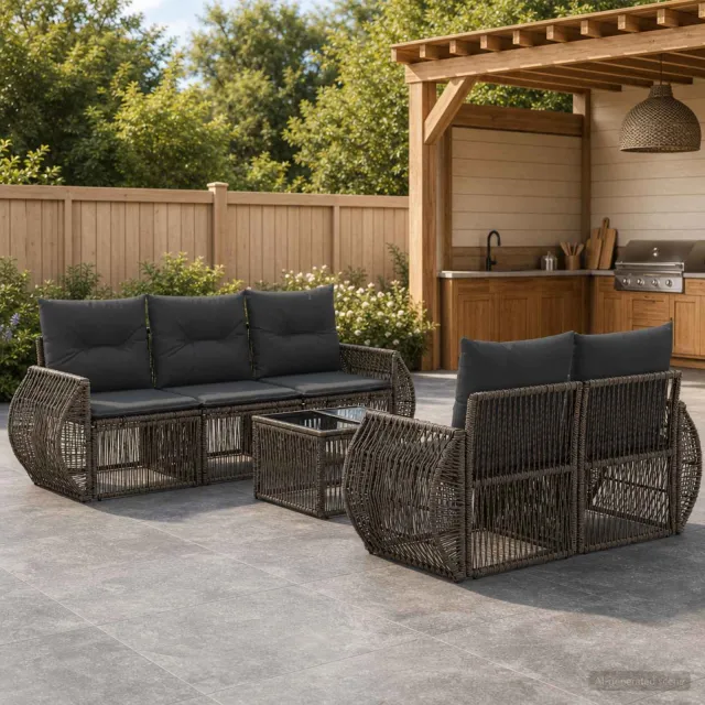 vidaXL Tuinbankenset 6 st Grijs 55 x 55 x 37 cm poly rattan