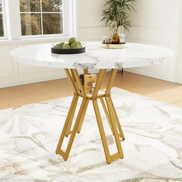 CHICFURN Eettafel - 4-6 personen - verstelbare poten - rond - goud wit