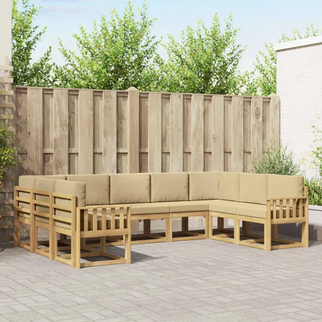 vidaXL Buiten bankenset 9 st 9-zits Wit en Beige