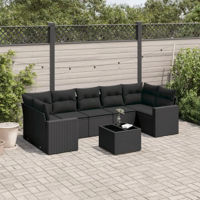 vidaXL 8-delige Loungeset met kussens poly rattan zwart, foto 2