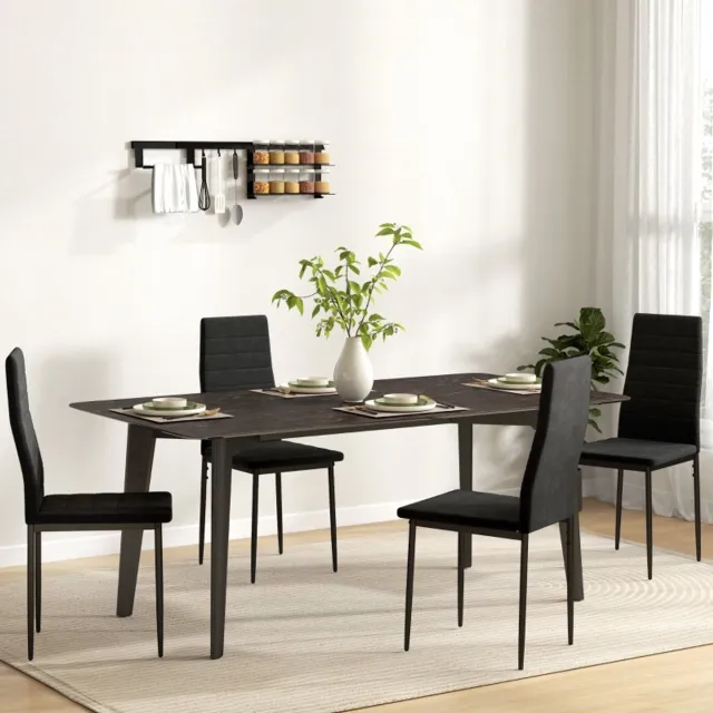 Wishdor Eetkamerstoelen Set Van 4 - Armloos Met Hoge Rugleuning En Kanaalstiksel - Modern Voor Eetkamer Of Keuken - Stoffen Bekleding En Poedergecoate Metalen Poten - Zwart - 41 X 50 X 97 Cm