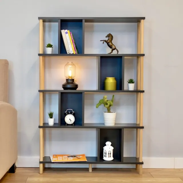 City of Wood Hoge Boekenkast Grijs – 5 Planken – 90×20×137 cm – Smalle & Ruime Opbergkast