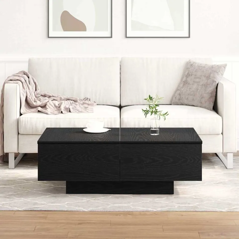 vidaXL Salontafel Zwart Eiken 90 x 60 x 31 cm Bewerkt hout, foto 3