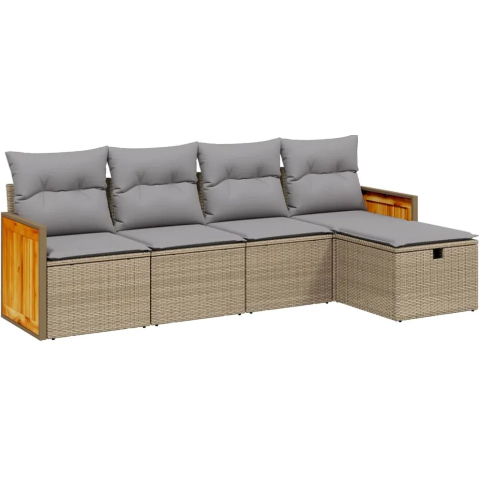 vidaXL 5-delige Loungeset met kussens poly rattan gemengd beige, foto 3