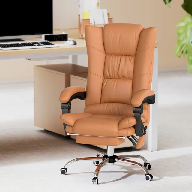 MODENUIT Bureaustoel 64 x 70 x 110-118 cm - Massage- En Verwarmingsfunctie - Voor Kantoor - Kunstleer - Bruin