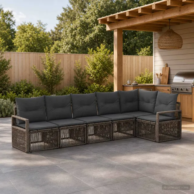 vidaXL Tuinbankenset 6 st 6-zits Grijs poly rattan, foto 2