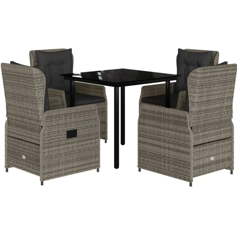 vidaXL 5-delige Tuinset met kussens poly rattan grijs, foto 3