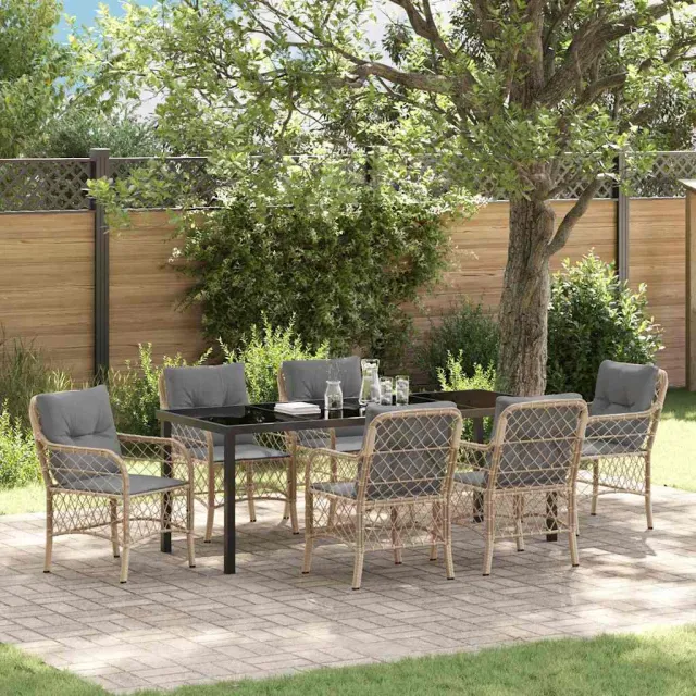vidaXL Tuin eettafelset 7 st Beige poly rattan, foto 2