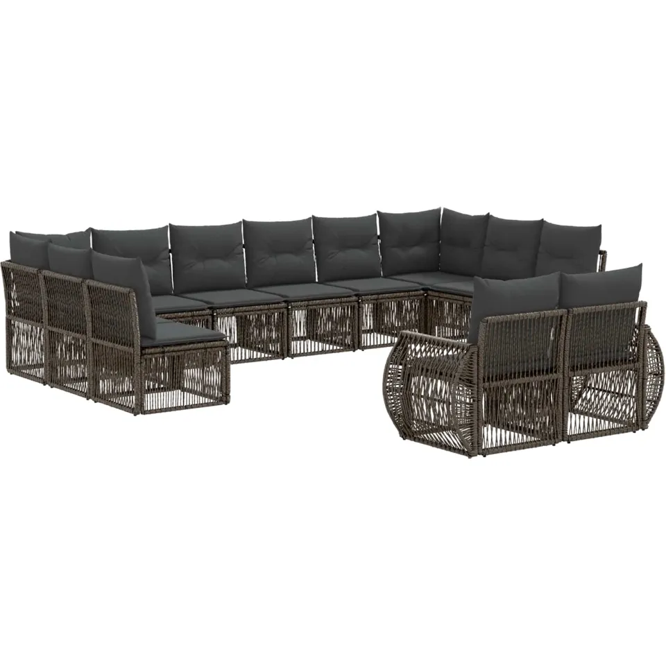 vidaXL Tuinbankenset 12 st 12-zits Grijs en Donkergrijs poly rattan, foto 3
