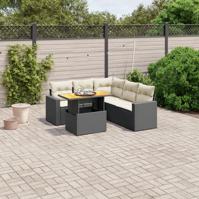 vidaXL 6-delige Loungeset met kussens poly rattan zwart, foto 2