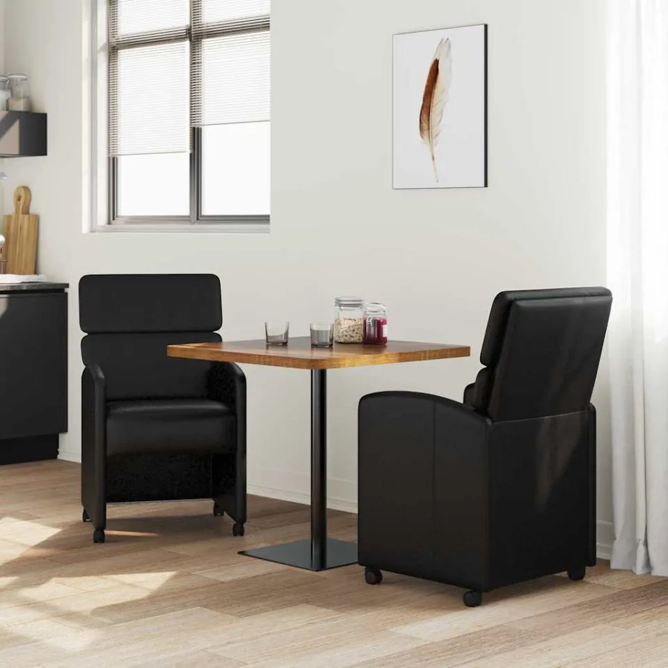 vidaXL Eetkamerstoelen met Wieltjes 2 st Kunstleer Zwart, foto 3