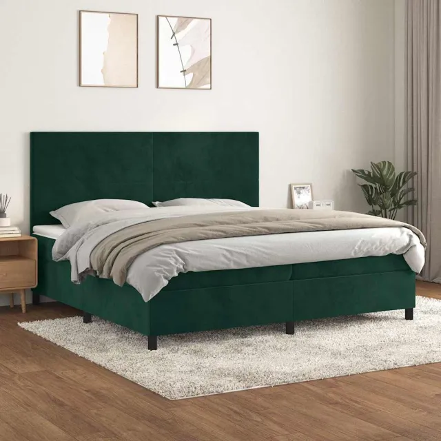 vidaXL Boxspring met matras fluweel donkergroen 200x200 cm groen