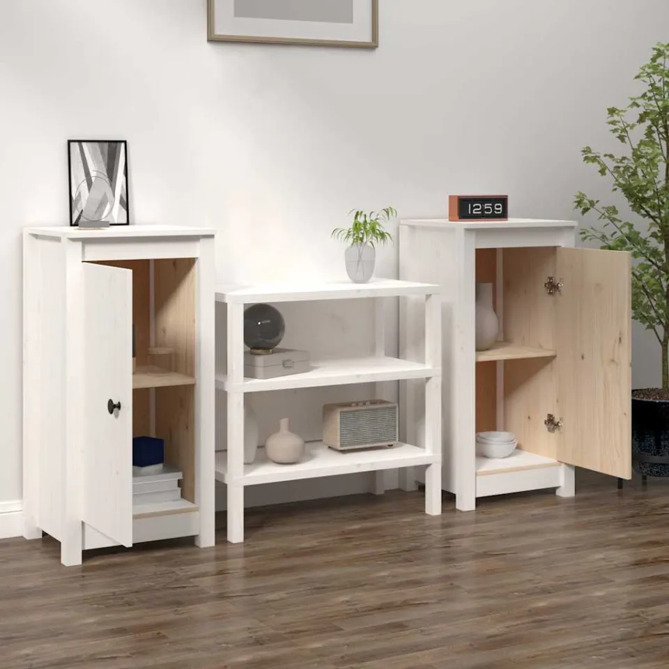 vidaXL Dressoirs 2 st 39x35x80 cm massief grenenhout wit, foto 4