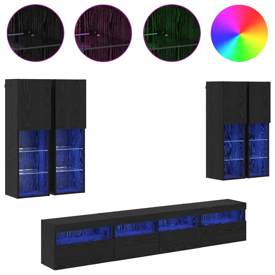 vidaXL TV Wandkast Set met LED Lichten 7 st 100 x 30 x 40 cm zwart, foto 4