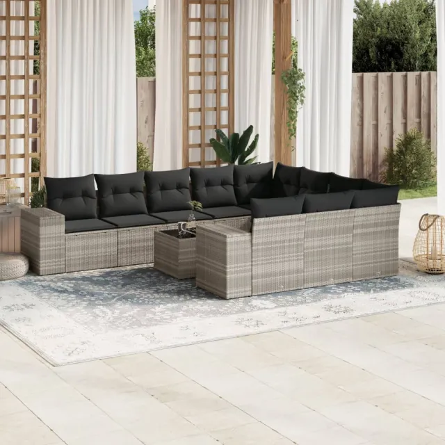 vidaXL 11-delige Loungeset met kussens poly rattan lichtgrijs grijs, foto 2