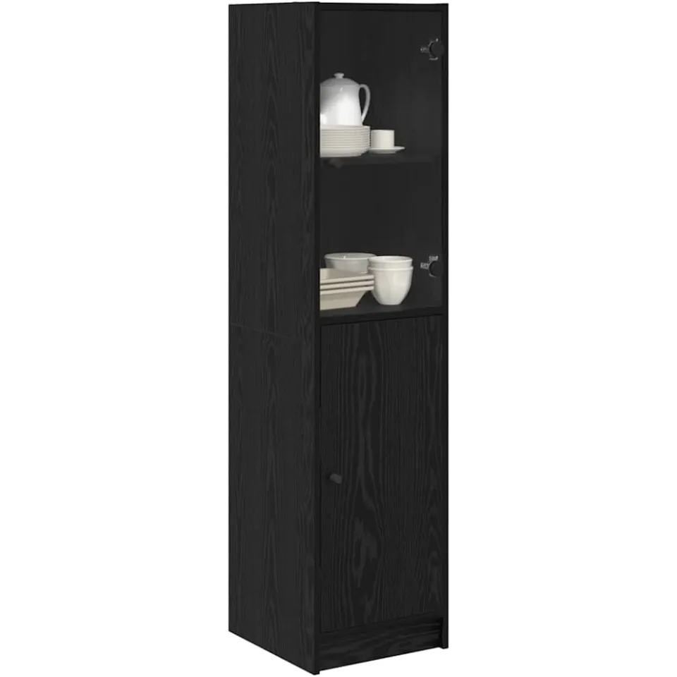 vidaXL Highboard Zwart Eiken 35 x 37 x 142 cm Bewerkt hout