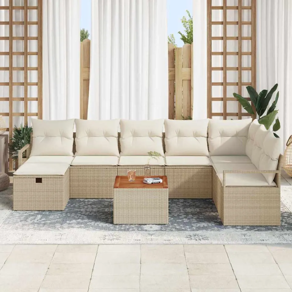 vidaXL Tuinbankenset 9 st Beige poly rattan, foto 2