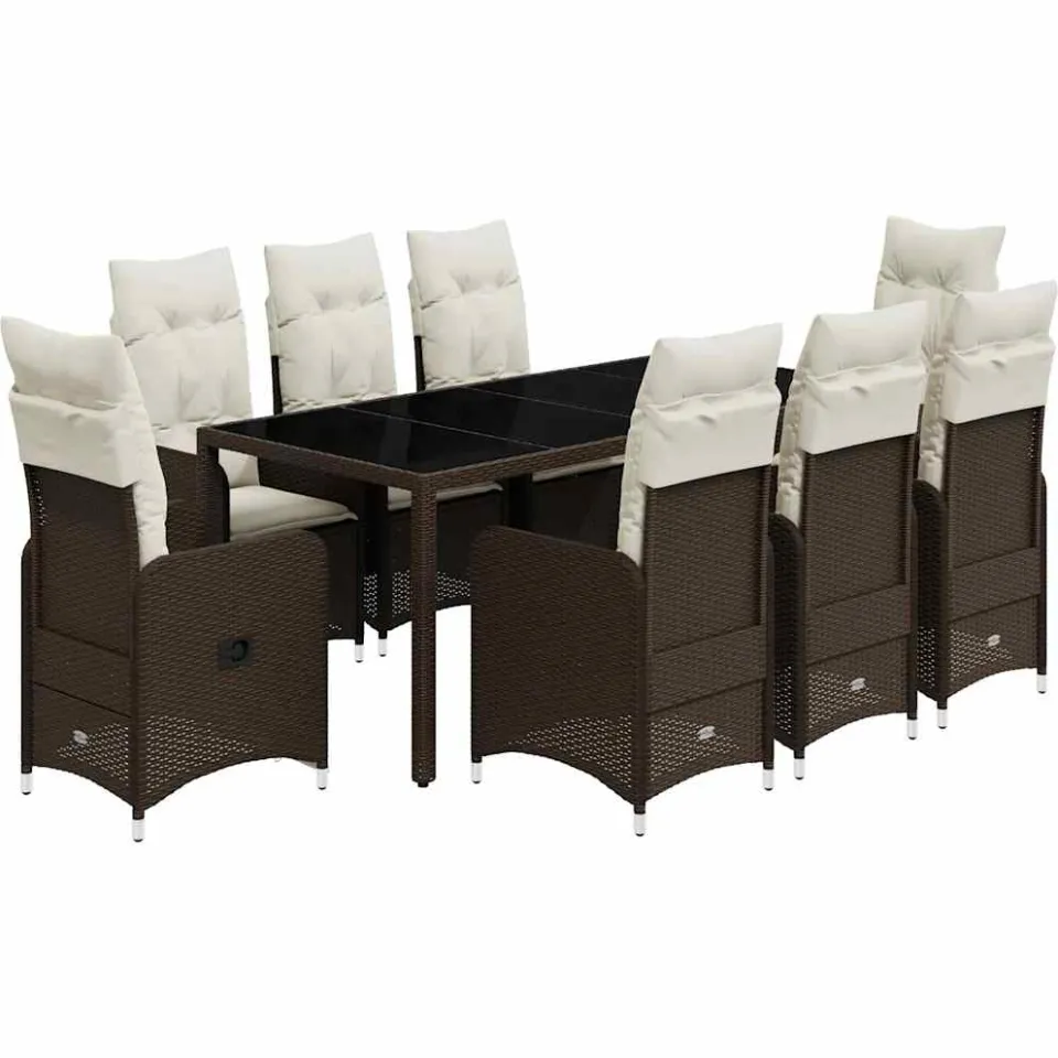 vidaXL 9-delige Bistroset met kussens poly rattan bruin, foto 3