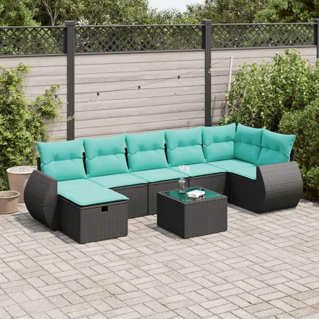 vidaXL 8-delige Loungeset met kussens poly rattan zwart, foto 2