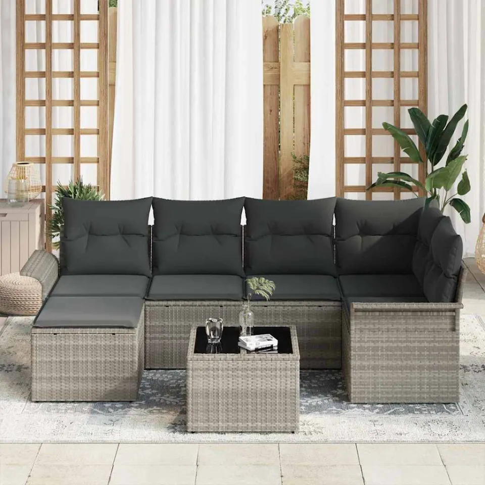 vidaXL Tuin Sofa Set 7 st Lichtgrijs poly rattan grijs, foto 3