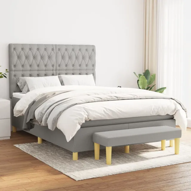 vidaXL Boxspring met matras stof lichtgrijs 140x200 cm grijs