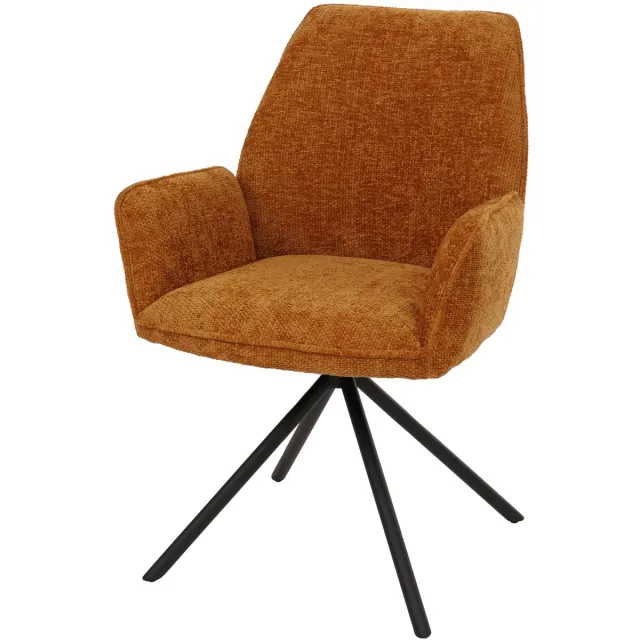 MCW Eetkamerstoel MCW-G67, keukenstoel met armleuningen, draaibaar, automatische positie-instelling, chenille MVG ~ mosterdgeel