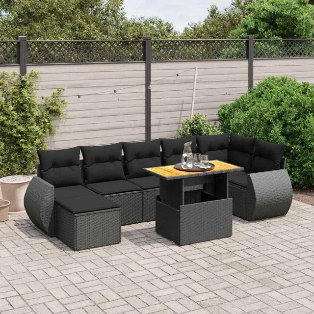 vidaXL 8-delige Loungeset met kussens poly rattan zwart, foto 2