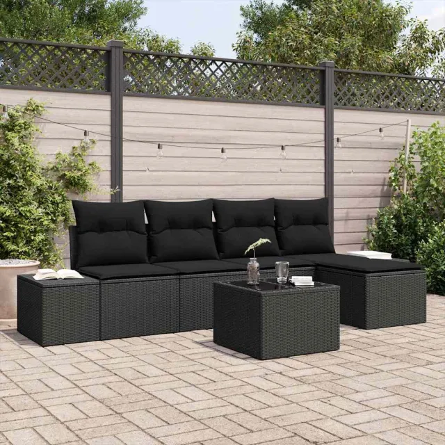 vidaXL Tuin Sofa Set 5 st Zwart poly rattan, foto 2
