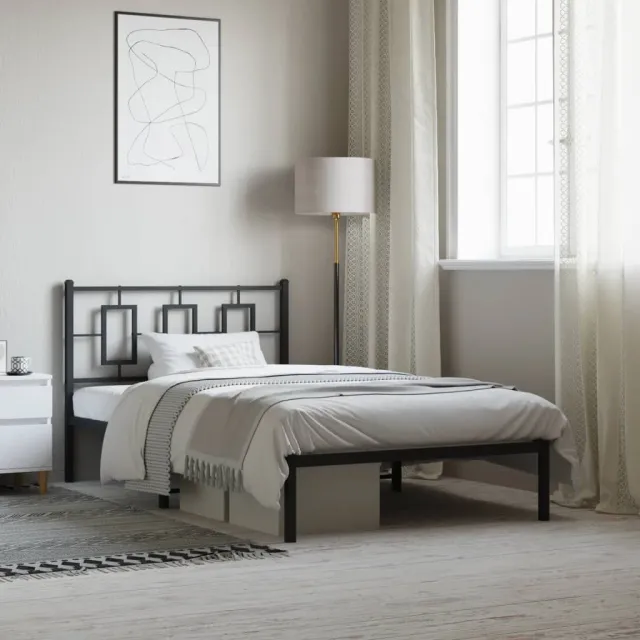 vidaXL Bedframe met hoofdbord metaal zwart 107x203 cm